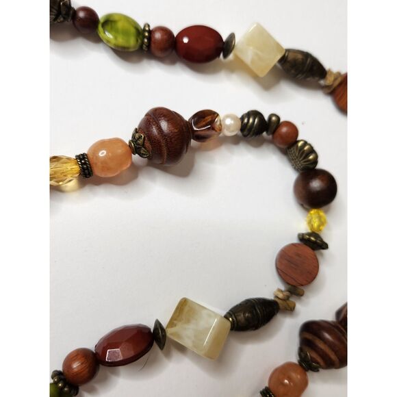 Boho Beaded Tassel Lariat Necklace Long Endless Strand Earth Tones 44 inches - Picture 9 of 9